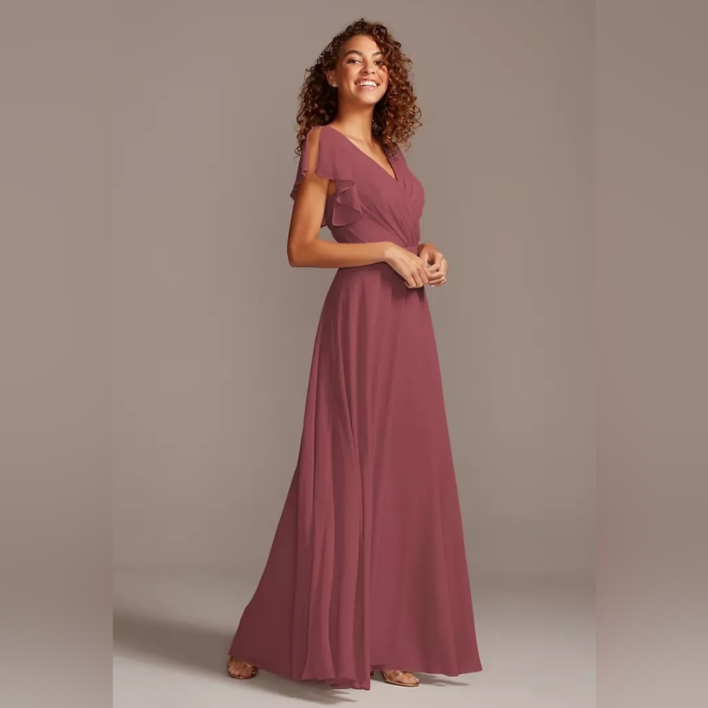 David's Bridal Mauve Flutter Sleeve Full Skirt Bridesmaid Dress